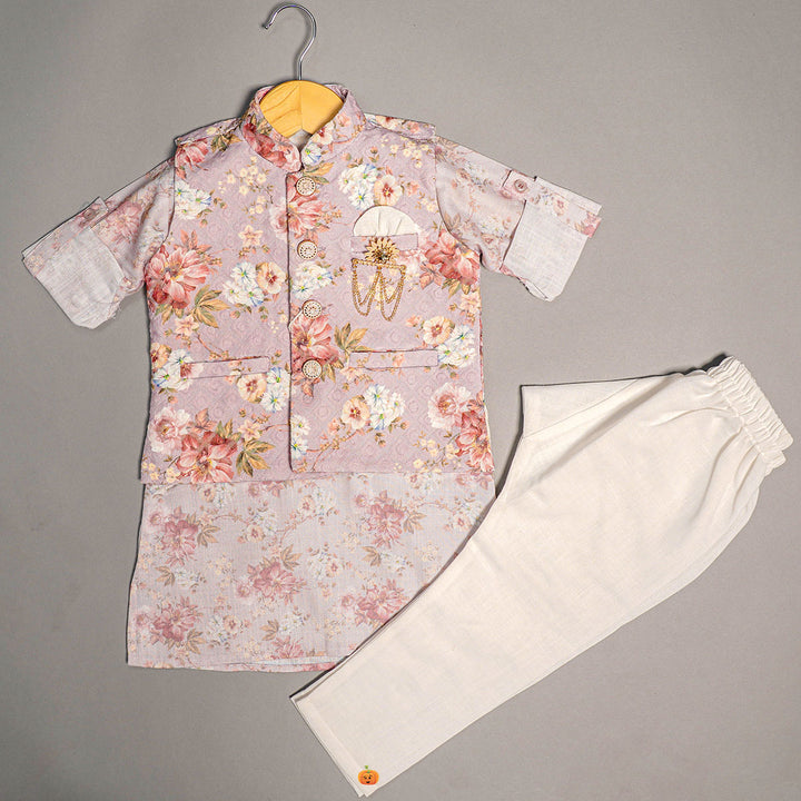 Pink & Sky Blue Boys Kurta Pajama with Jacket Front View