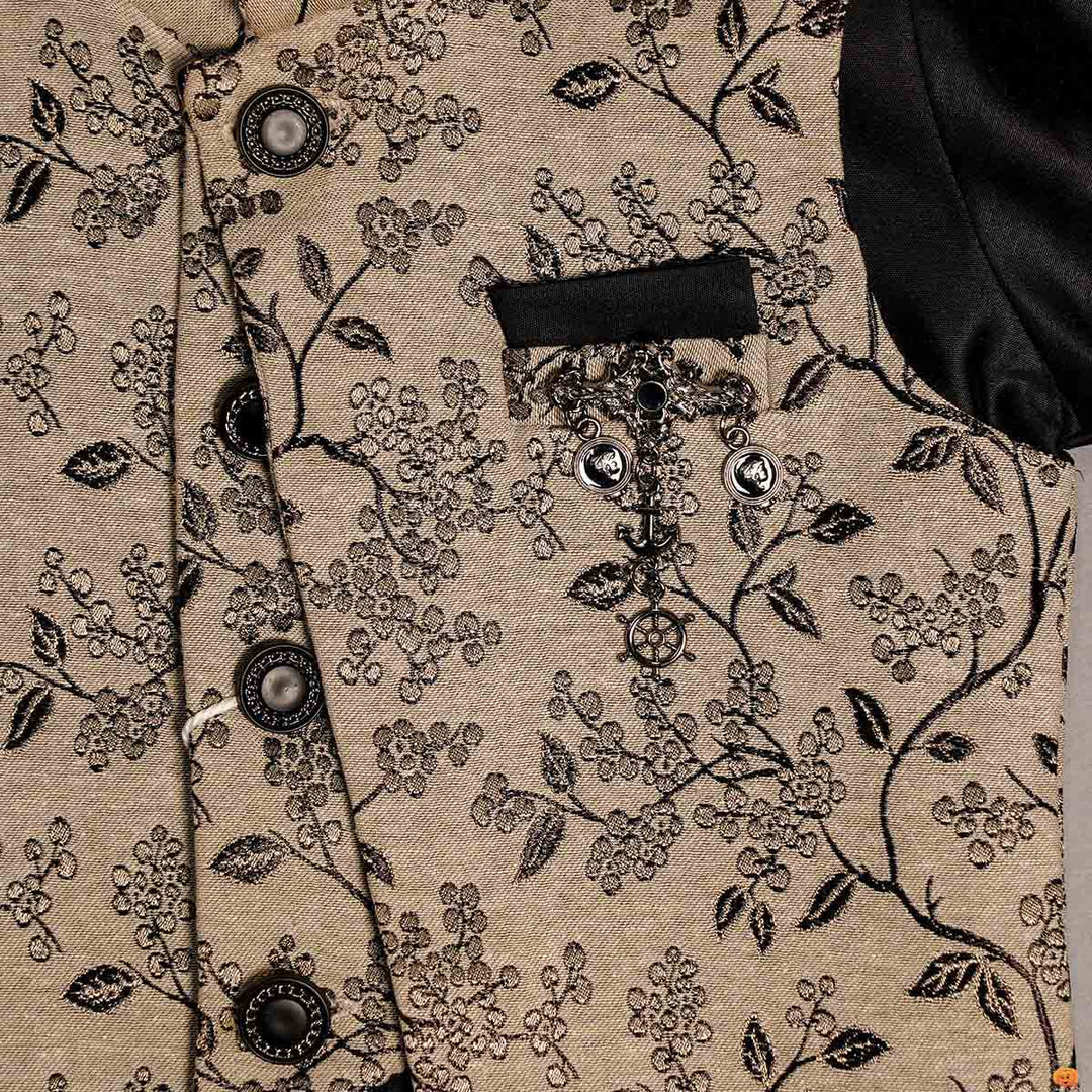 Silk Boys Kurta Pajama with Jacket Close Up View