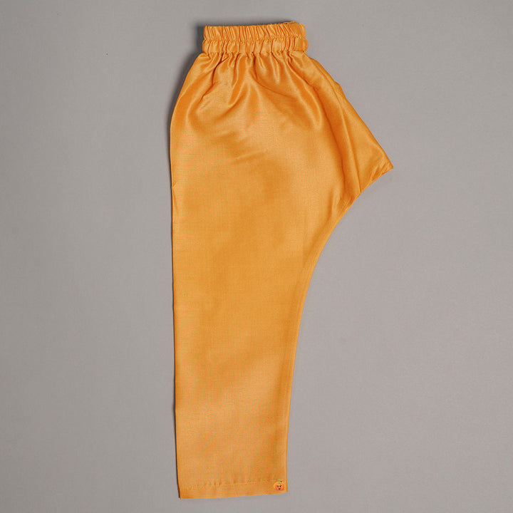 Mustard Yellow Kurta Pajama for Boys with Nehru Jacket Bottom View