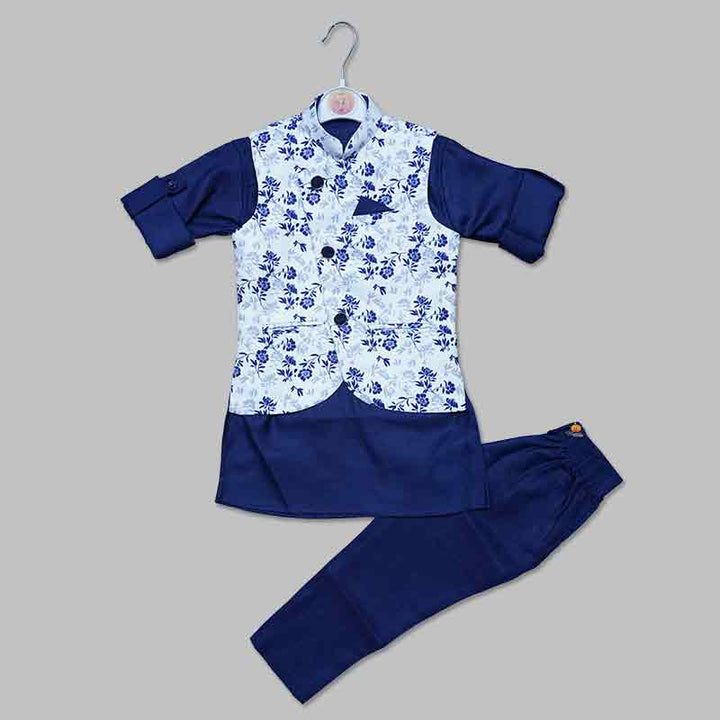 Navy Blue Boys Kurta Pajama  with Jacket Front View