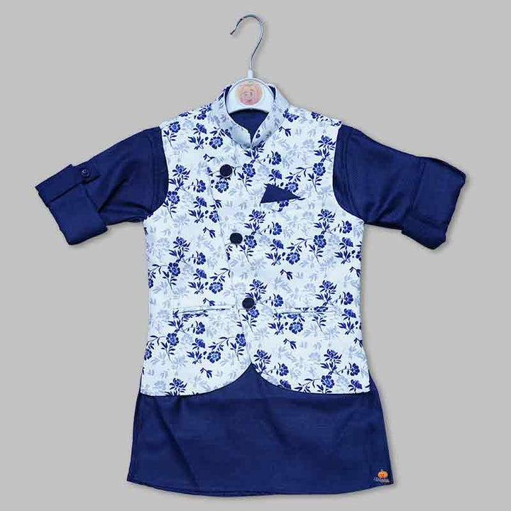 Navy Blue Boys Kurta Pajama  with Jacket Top View