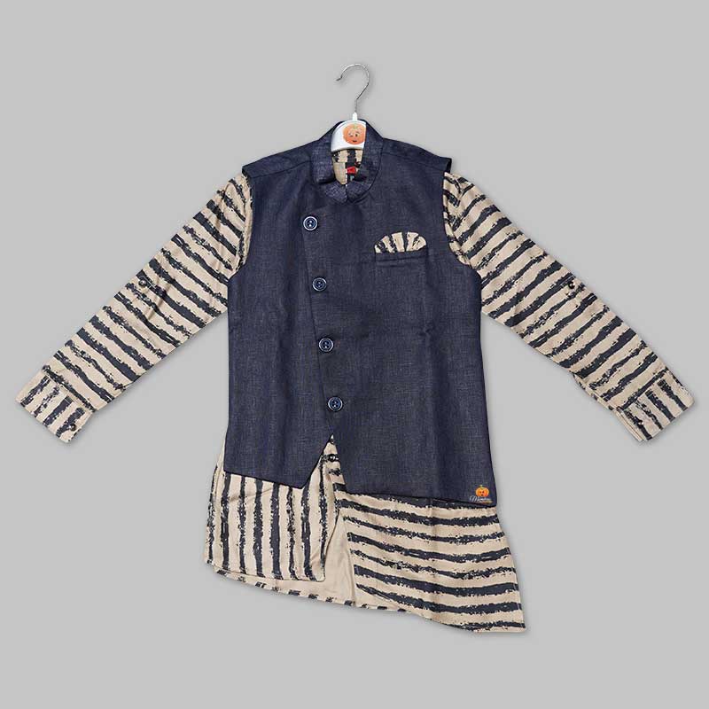 Stylish 3 Piece Kurta Pyjama for Boys with Jacket Top View