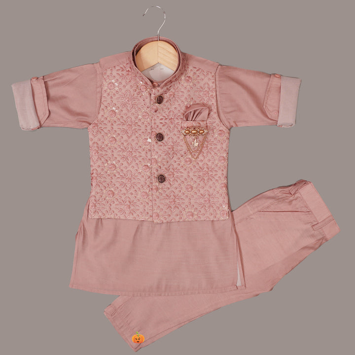 Party Wear Kurta Pajama For Boys with Nehru Jacket Front View