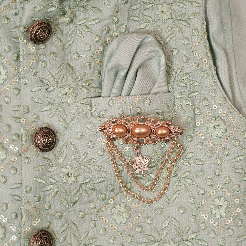 Party Wear Kurta Pajama For Boys with Nehru Jacket Close Up View