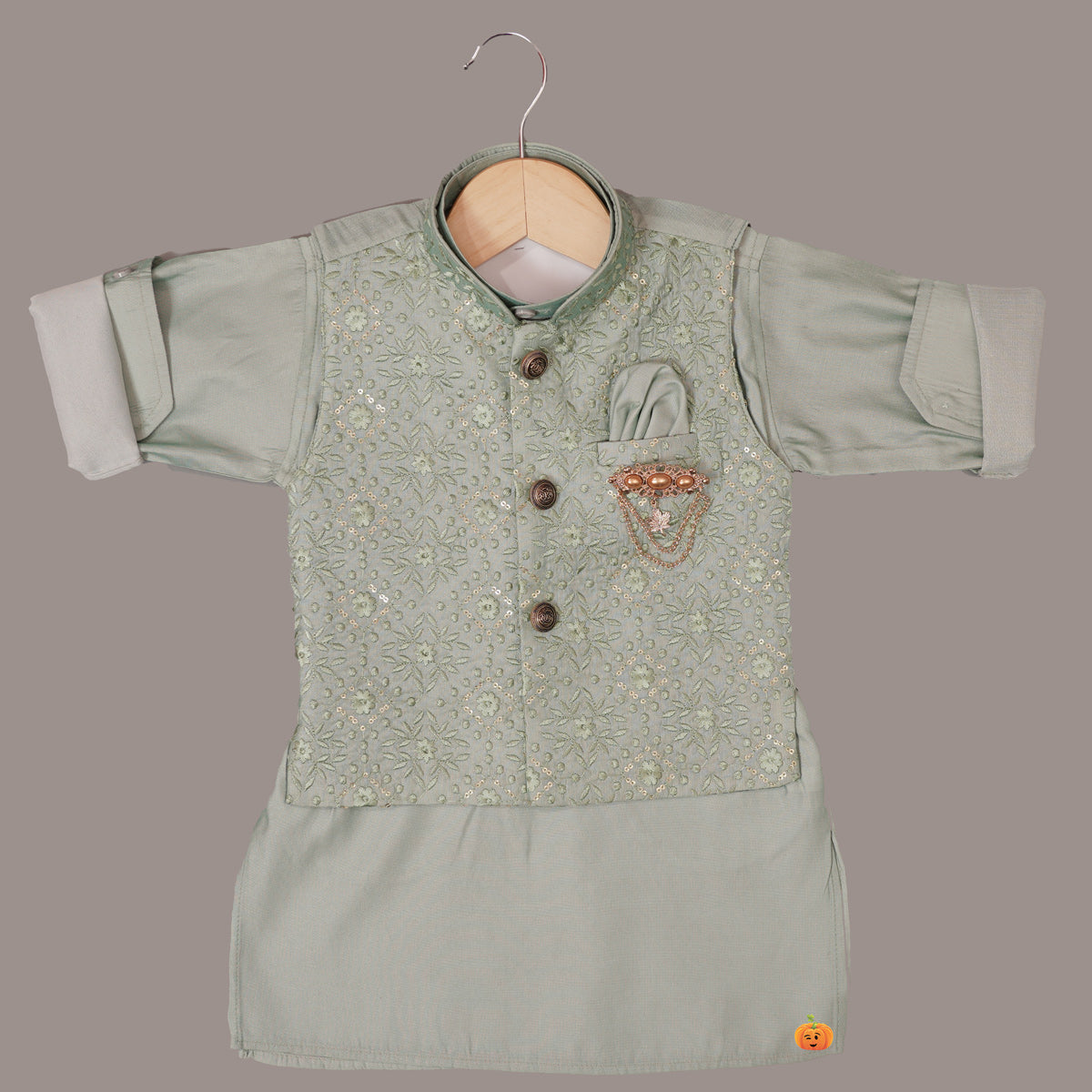 Buy Pista Onion Boys Kurta Pajama with Nehru Jacket Mumkins