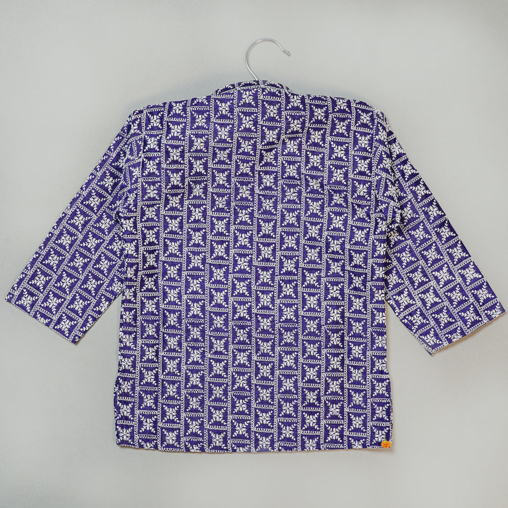 Blue Printed Boys Kurta Pajama Back View