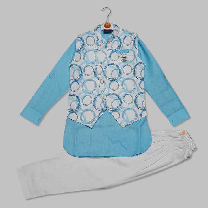 Sky Blue Boys Kurta Pajama with Jacket Front View