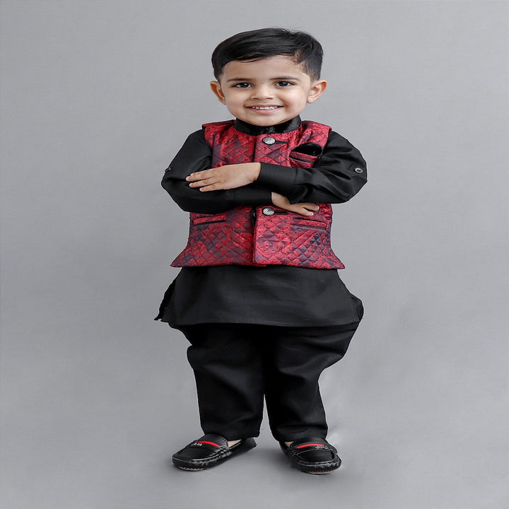 Ethnic Boys Kurta Pajama with Nehru Jacket Front View