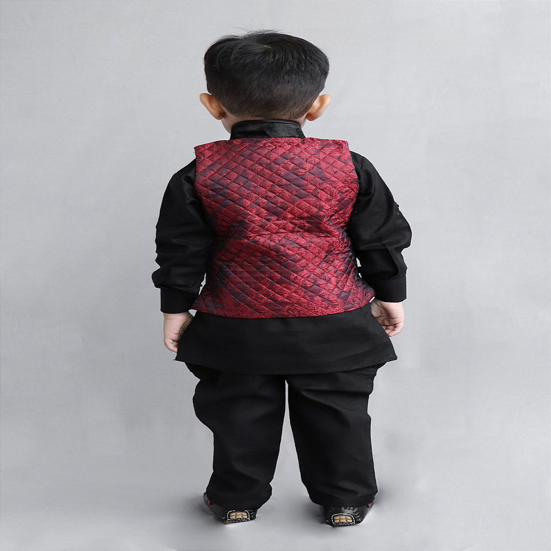 Ethnic Boys Kurta Pajama with Nehru Jacket Back View