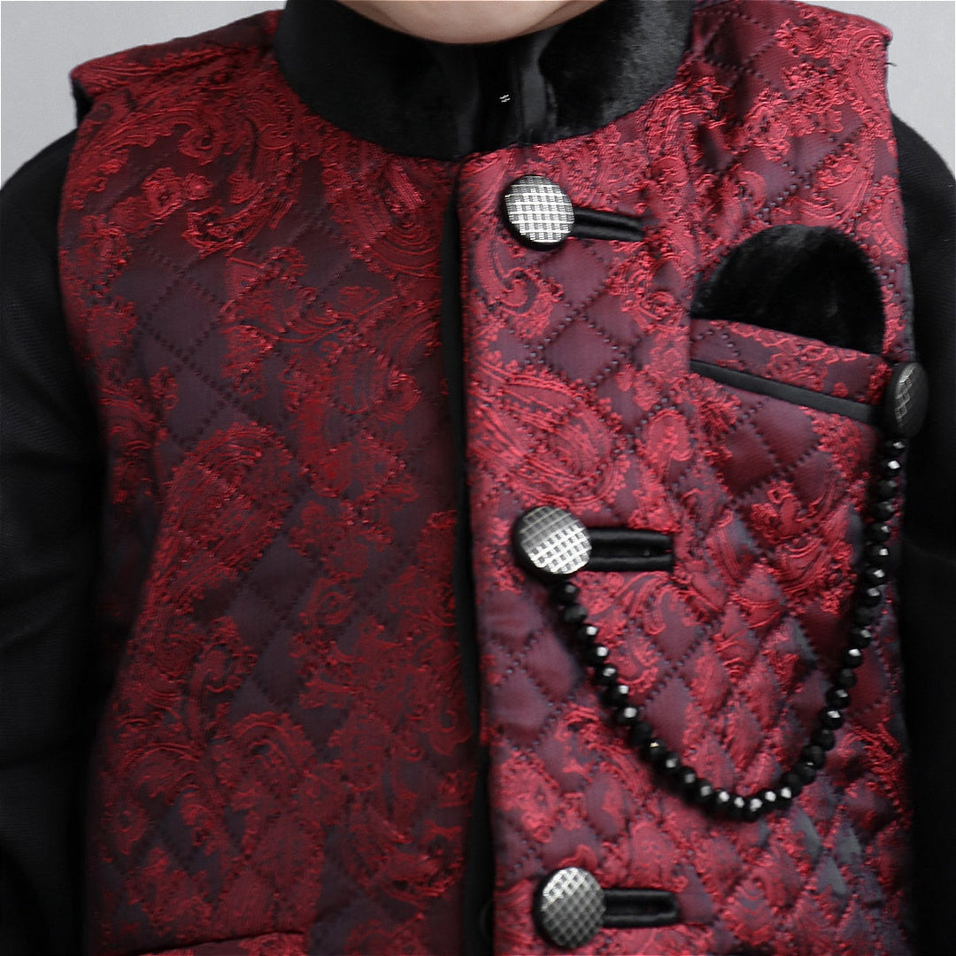 Ethnic Boys Kurta Pajama with Nehru Jacket Close Up View