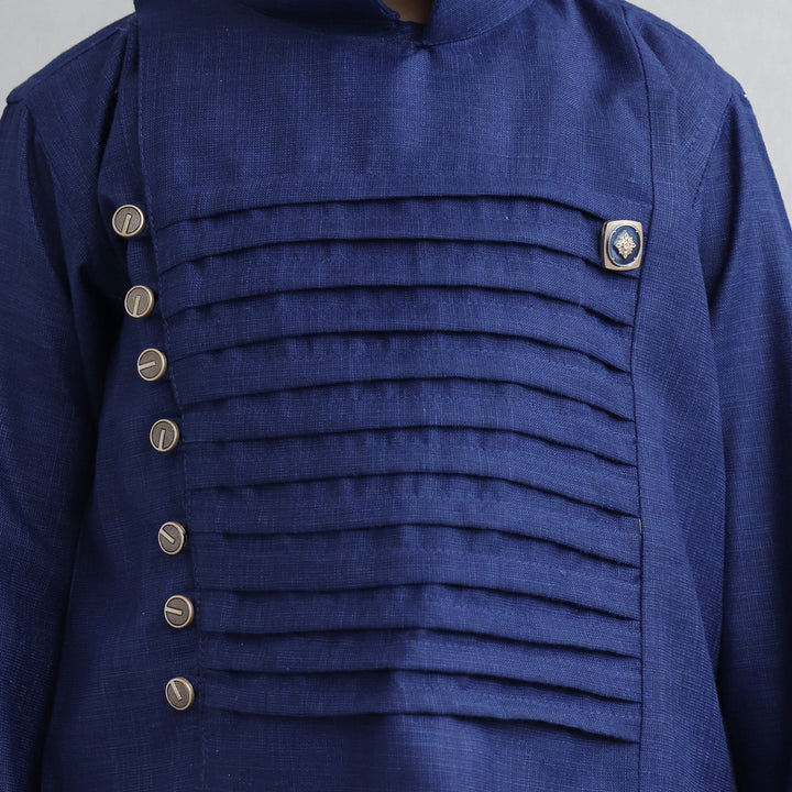 Blue Boys Kurta Pajama Close Up View