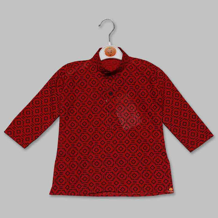 Red Solid Boys Printed Kurta Pajama Top View