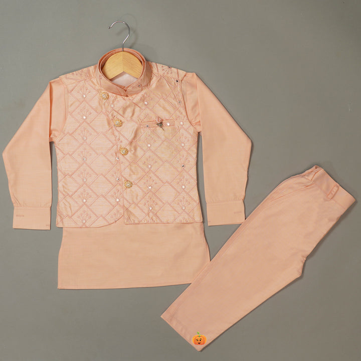 Kurta Pajama for boys with Designer Nehru Jacket Front View
