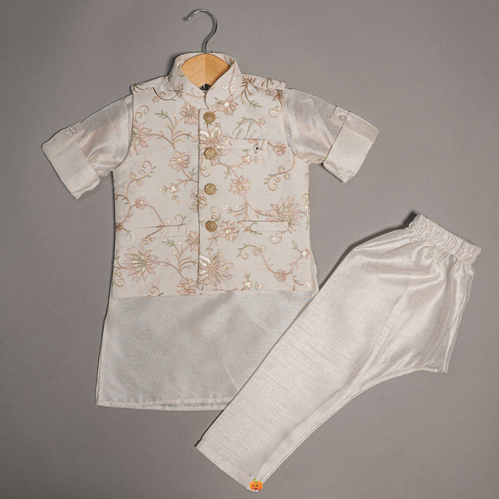 Kurta Pyjama For Boys With Floral Patterns Jacket Front View