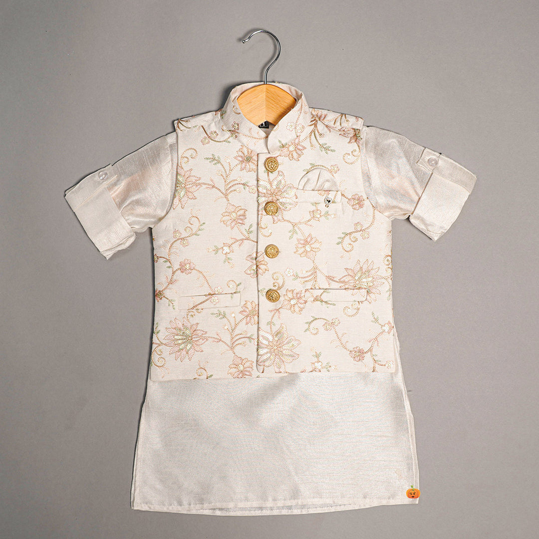 Kurta Pyjama For Boys With Floral Patterns Jacket Top View
