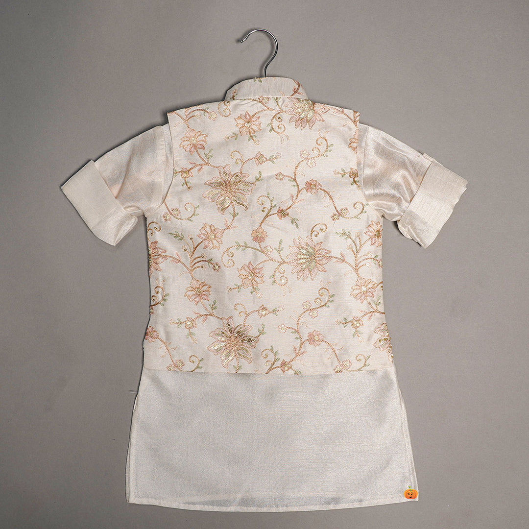 Kurta Pyjama For Boys With Floral Patterns Jacket Back View