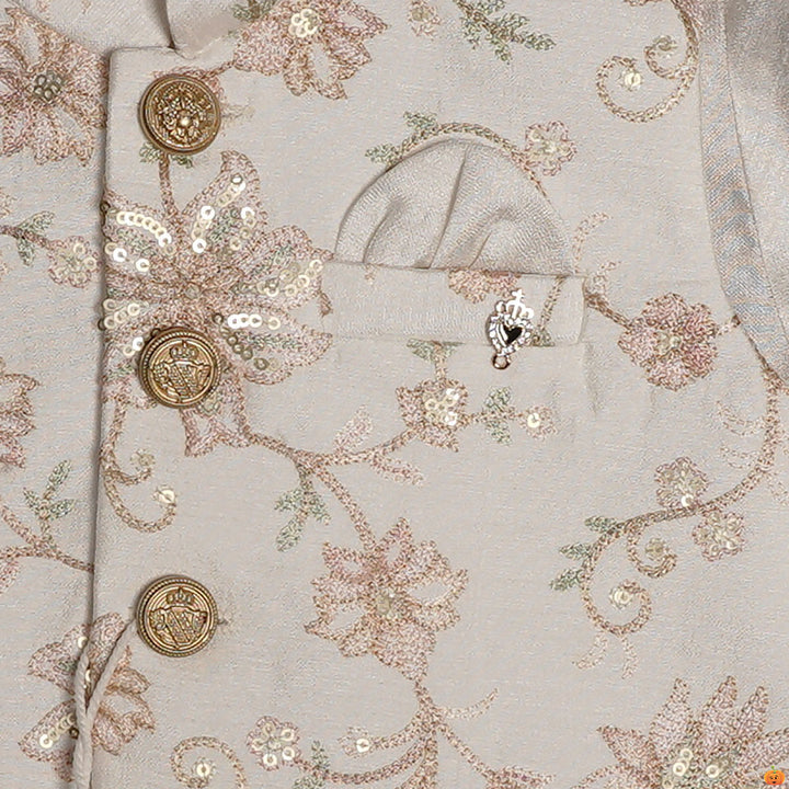Kurta Pyjama For Boys With Floral Patterns Jacket Close Up View