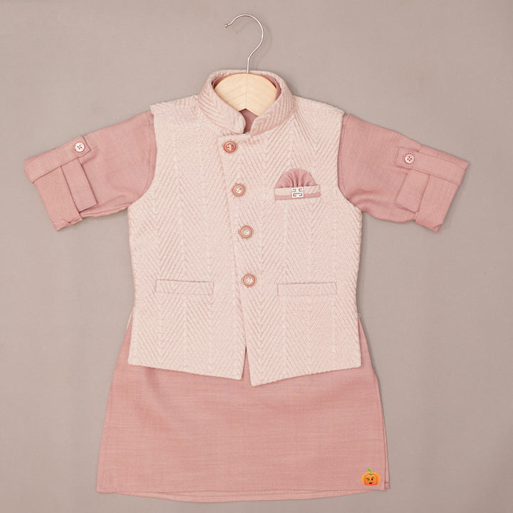 Textured Jacket Kurta Pajama for Boys in Pink Top View