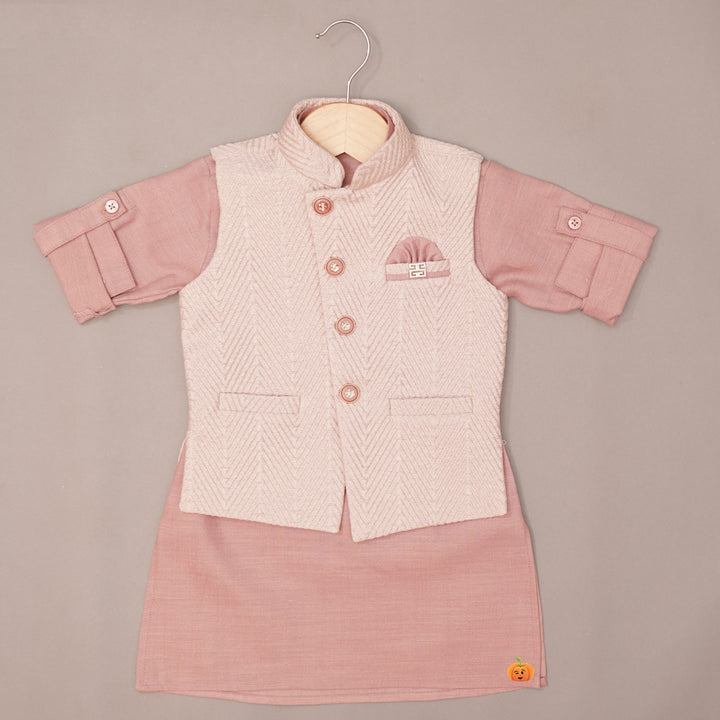 Textured Jacket Kurta Pajama for Boys in Pink Top View