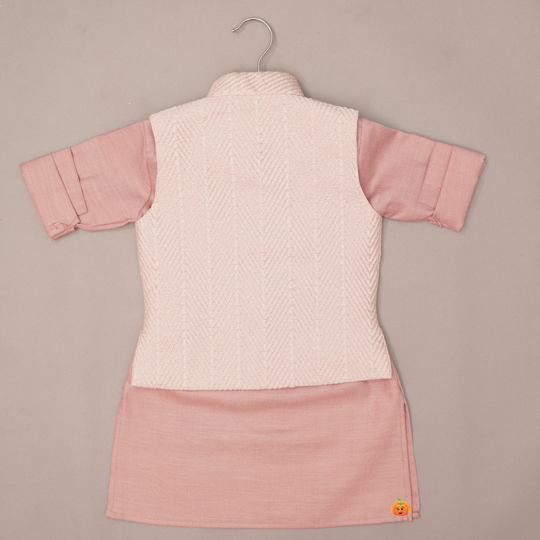 Textured Jacket Kurta Pajama for Boys in Pink Back View