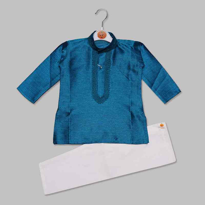 Solid Blue Designer Boys Kurta Pajama Front View