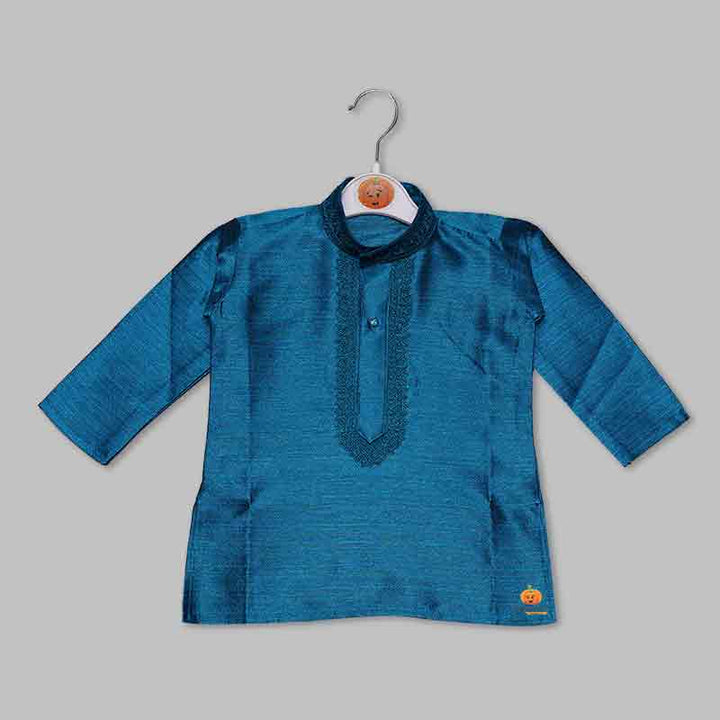 Solid Blue Designer Boys Kurta Pajama Top View