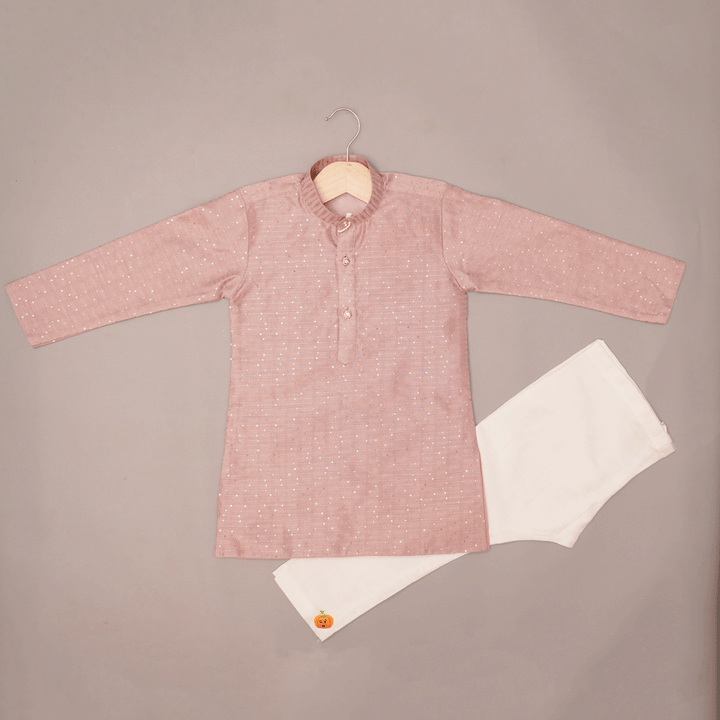 Sequin-Thread Work in Kurta Pajama for Boys Pink