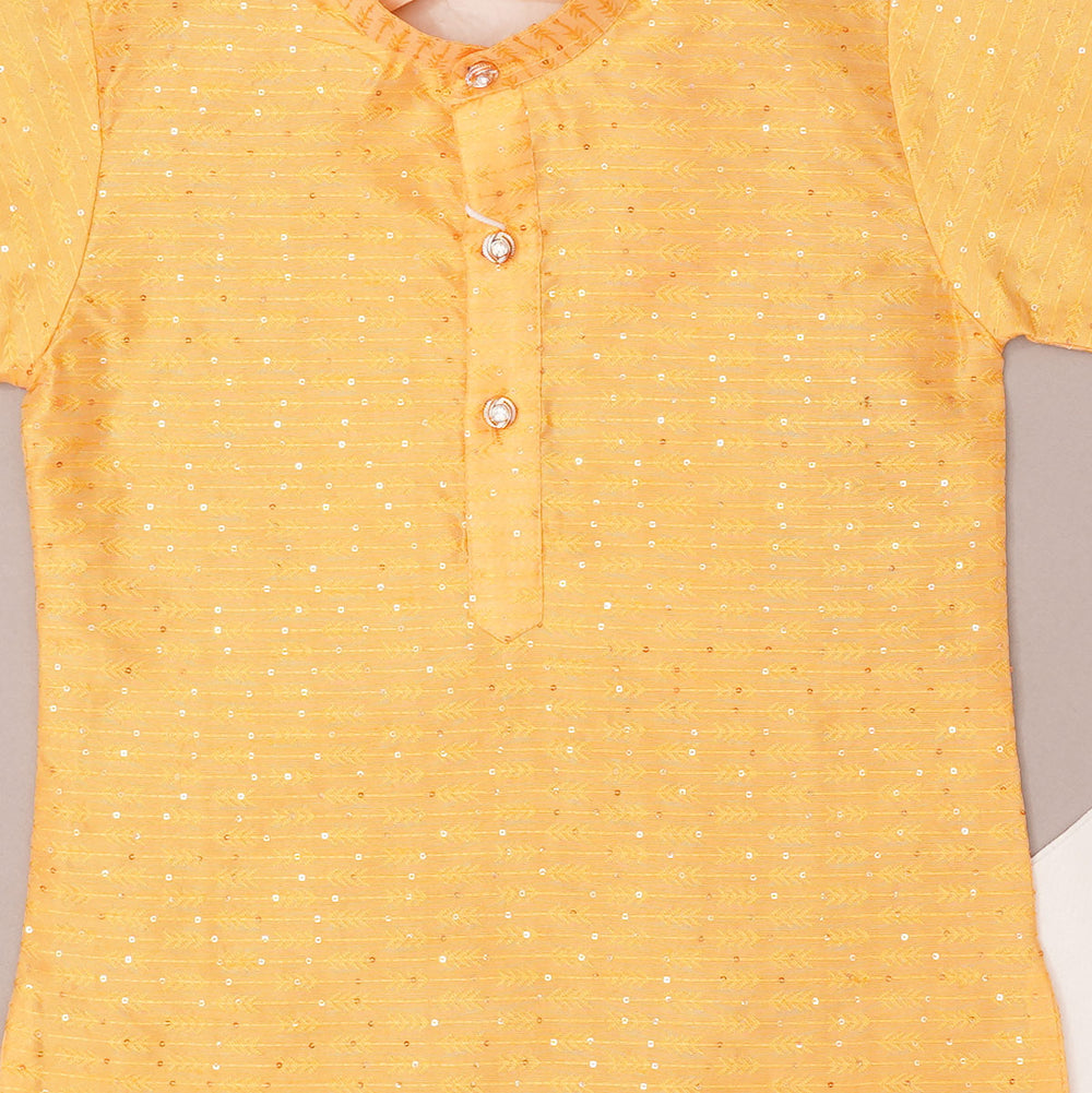 Sequin-Thread Work in Kurta Pajama for Boys Close Up View