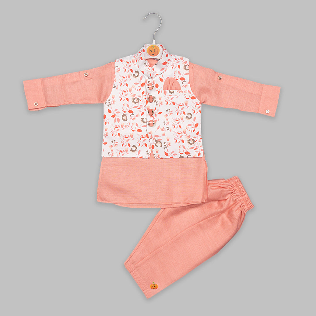 Peach Kurta Pajama for Kids and Nehru Jacket  Front View