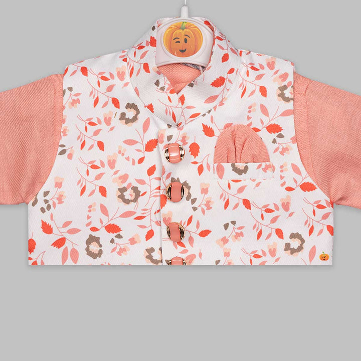 Peach Kurta Pajama for Kids and Nehru Jacket  Close Up View