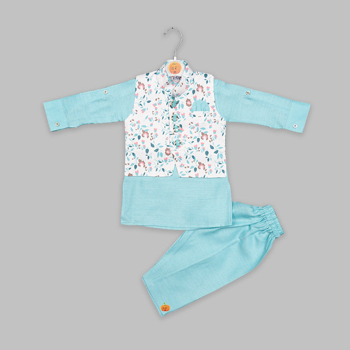 Blue Kurta Pajama for Kids and Nehru Jacket Front View