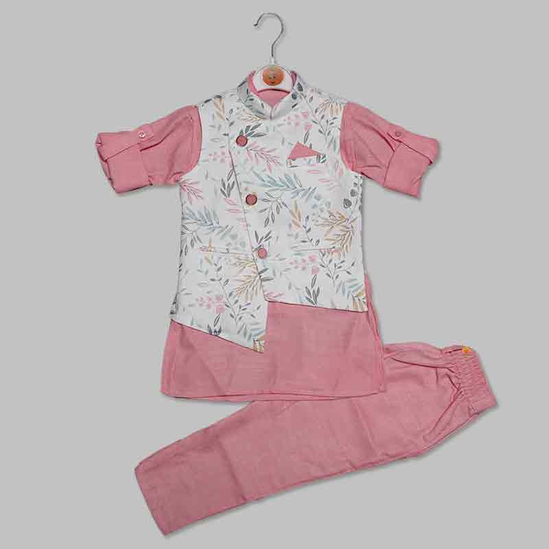 Pink Kurta Pajama for Boys with Stylish Jacket Front View