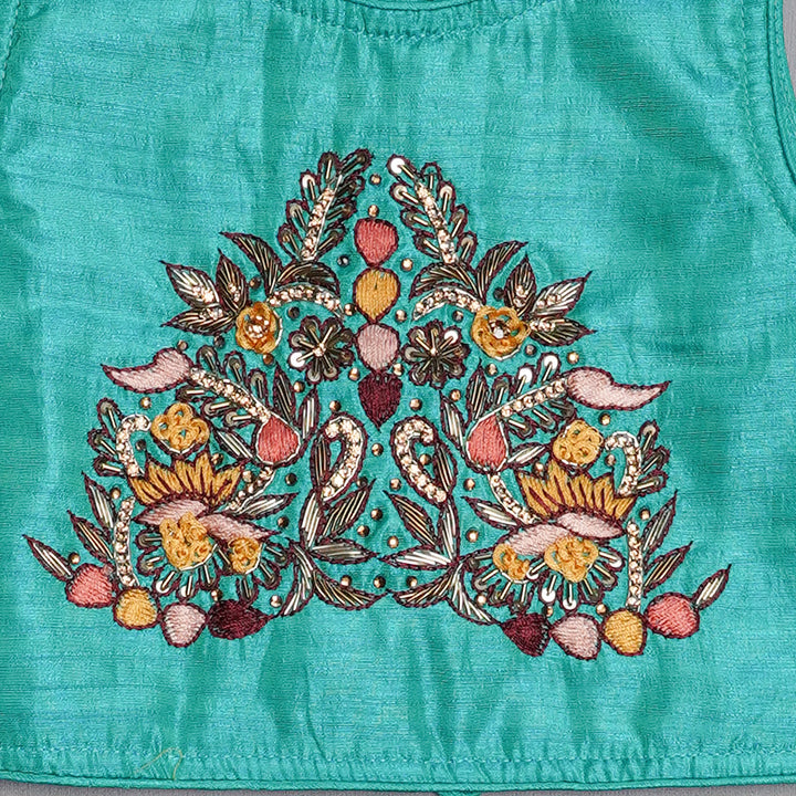 Green Girls Lehenga Choli Close Up View