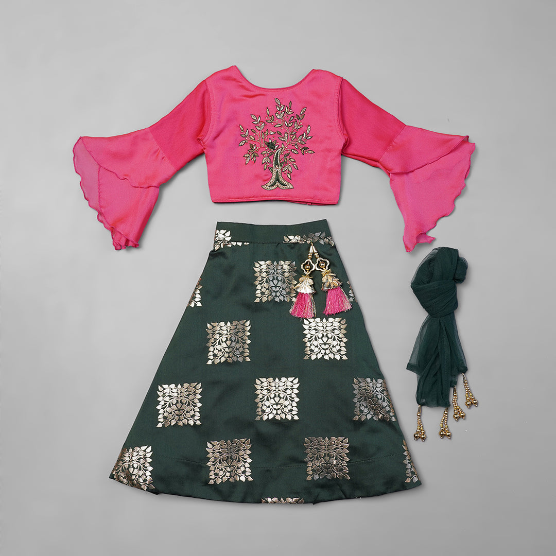 Rani-Dark Green Lehenga Choli for Kid Girls