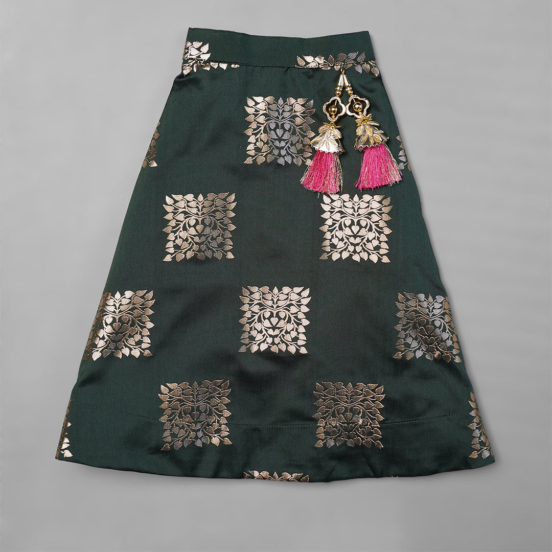 Rani-Dark Green Lehenga Choli for Kid Girls
