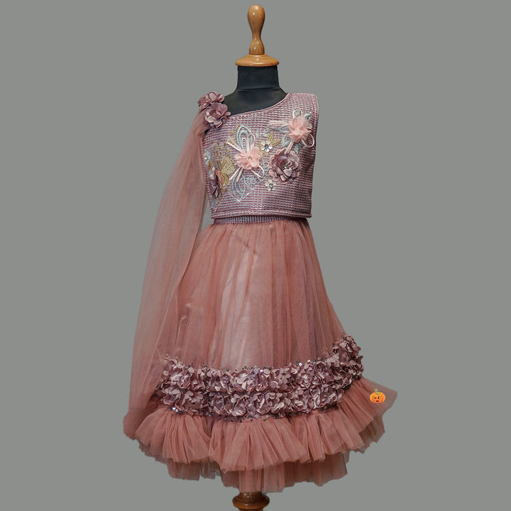 One Shoulder Floral Girls Lehenga Choli Front View
