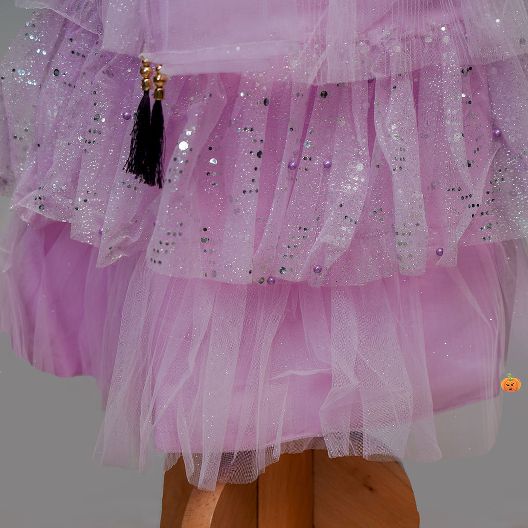 Purple Layered Girls Lehenga Choli Close Up View