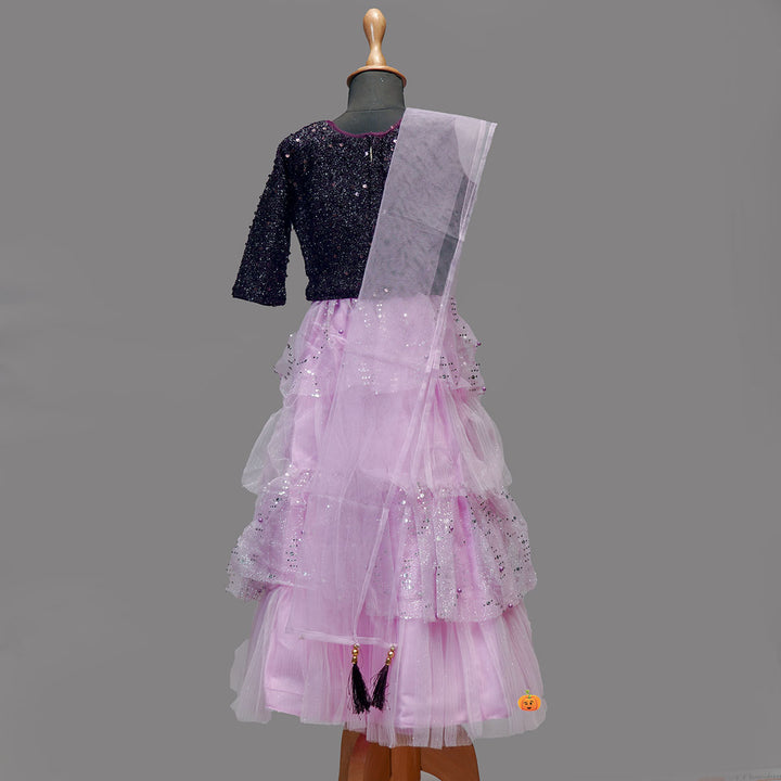 Purple Layered Girls Lehenga Choli Back View 