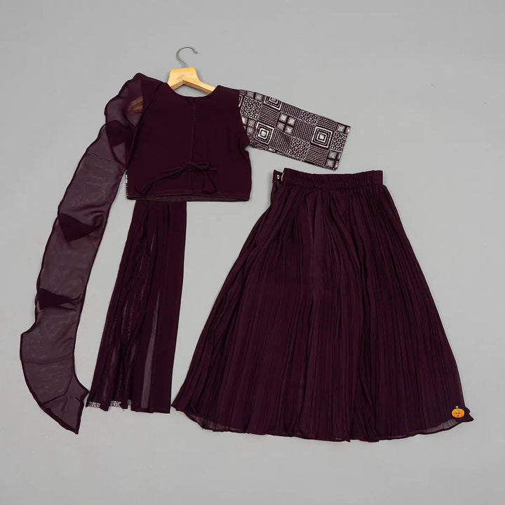 Wine & Navy Blue Fancy Work Lehenga Choli for Girls BAck View