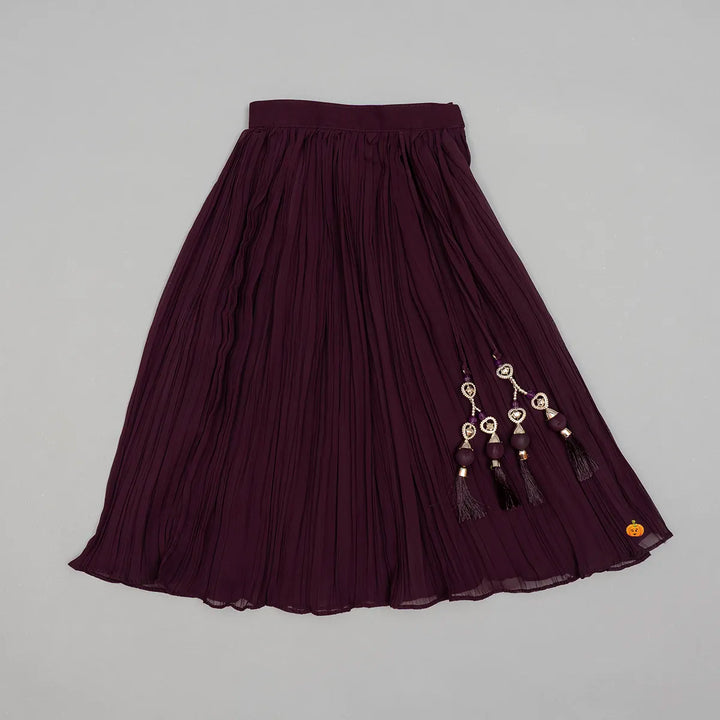 Wine & Navy Blue Fancy Work Lehenga Choli for Girls Bottom View