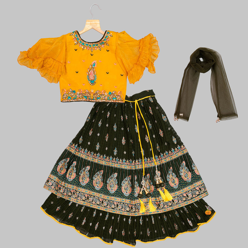 Golden Embellished Girls Lehenga Choli Front View