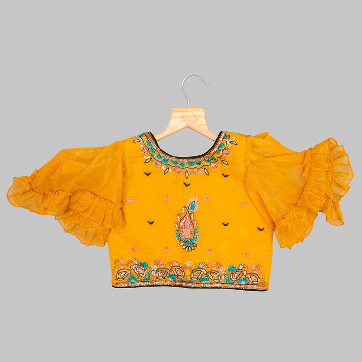 Golden Embellished Girls Lehenga Choli Top View