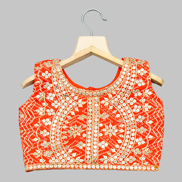 Orange Bandhej Work Lehenga Choli for Girls Front View