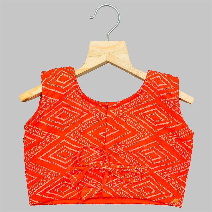 Orange Bandhej Work Lehenga Choli for Girls Back View