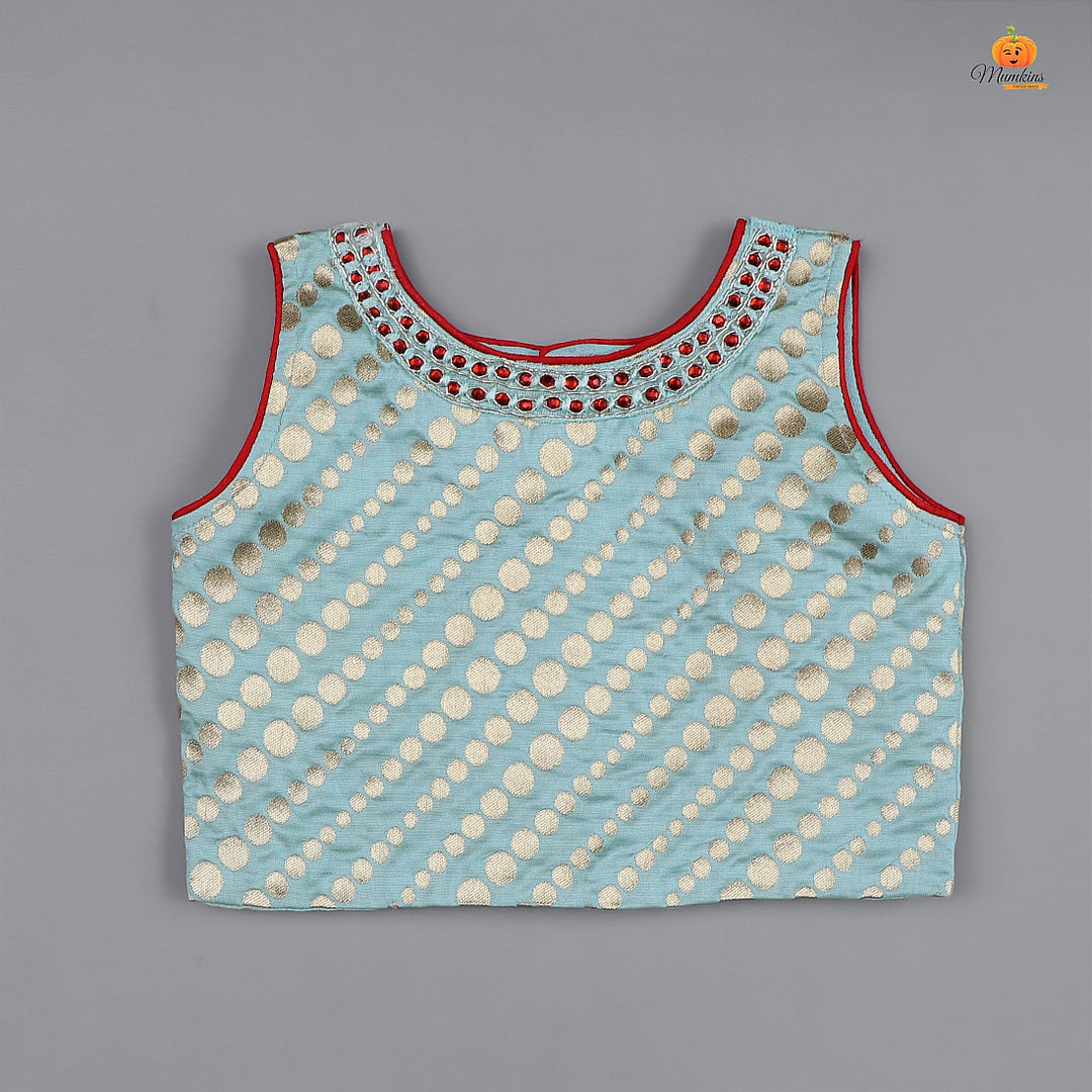 Red & Light Blue Girls Lehenga Choli Top View