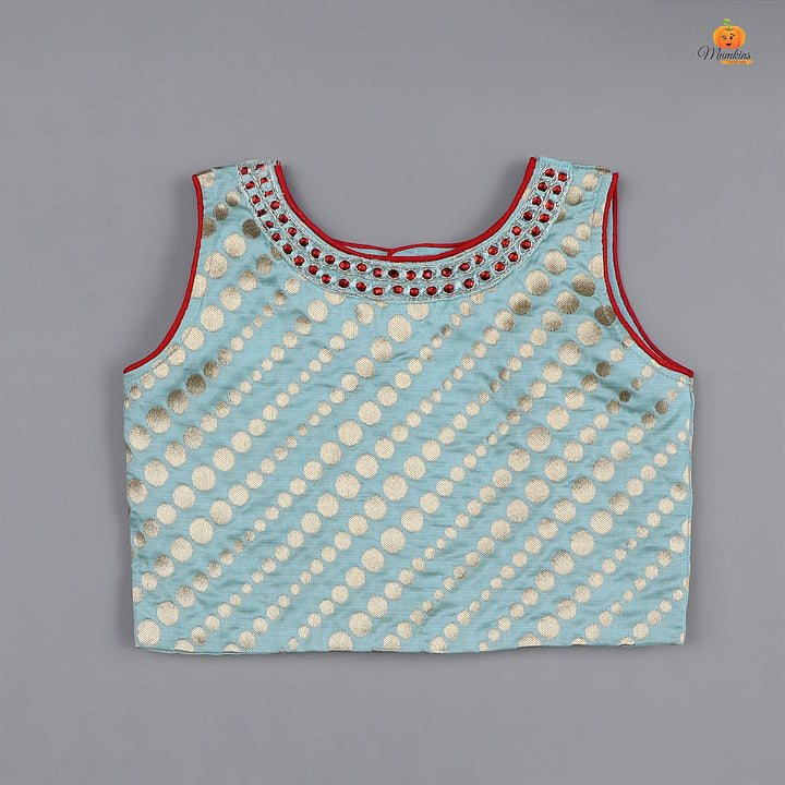 Red & Light Blue Girls Lehenga Choli Top View