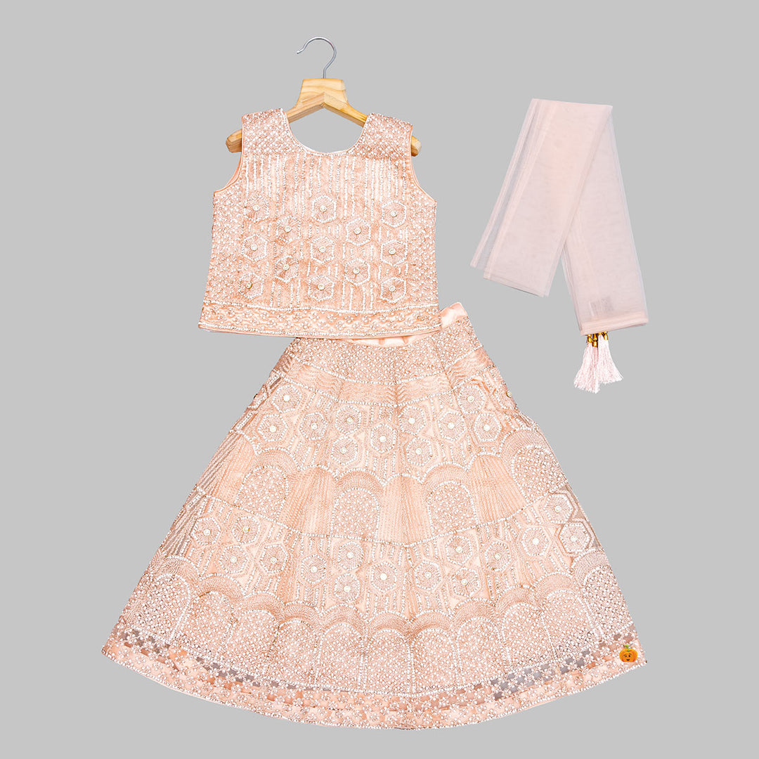 Peach Embellished Lehenga Choli for Girls Front View