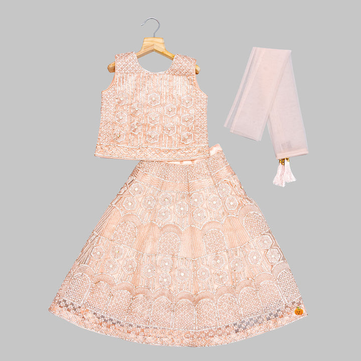 Peach Embellished Lehenga Choli for Girls Front View