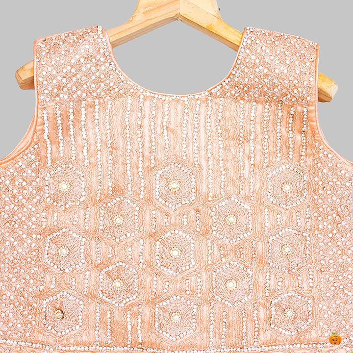 Peach Embellished Lehenga Choli for Girls Close Up View