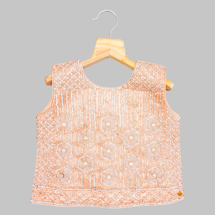 Peach Embellished Lehenga Choli for Girls Top View